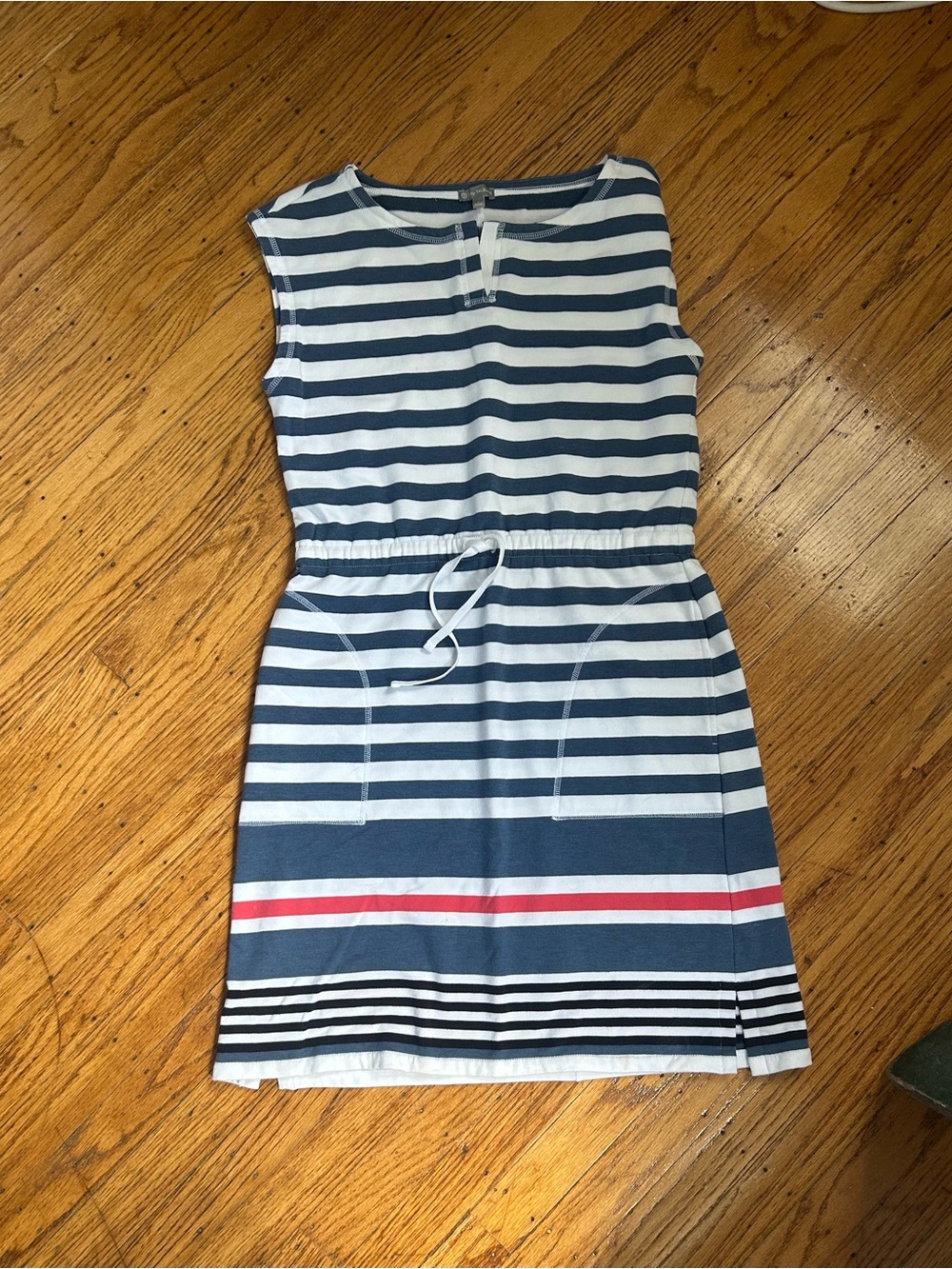 Talbots Navy and White Striped Sleeveless Drawstring Dress Size Small